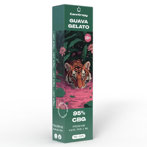Canntropy Guava Gelato premium CBG vape pen side packaging with tropical artwork