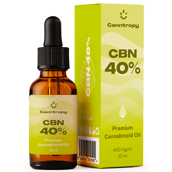 40% CBN cannabinoid oil, premium wellness product, amber dropper.
