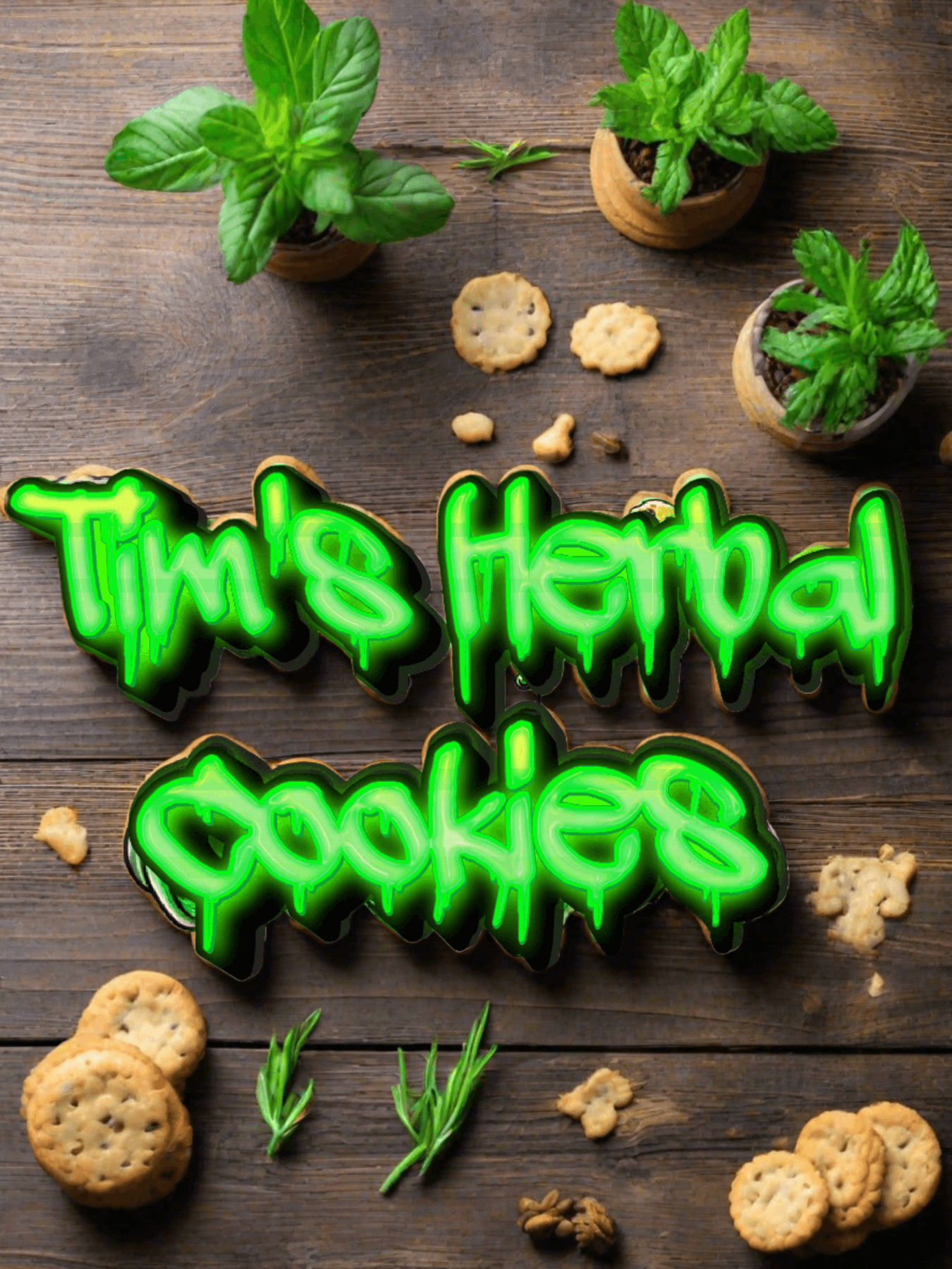 Tim's Herbal Cookies Logo with Herbs