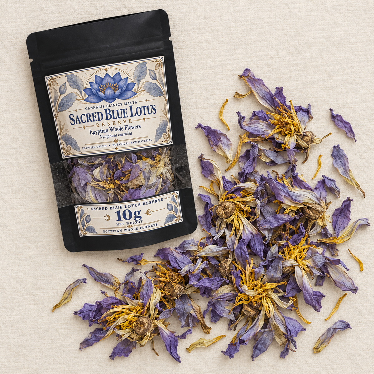 10g Egyptian Blue Lotus whole flowers pouch with dried whole flowers