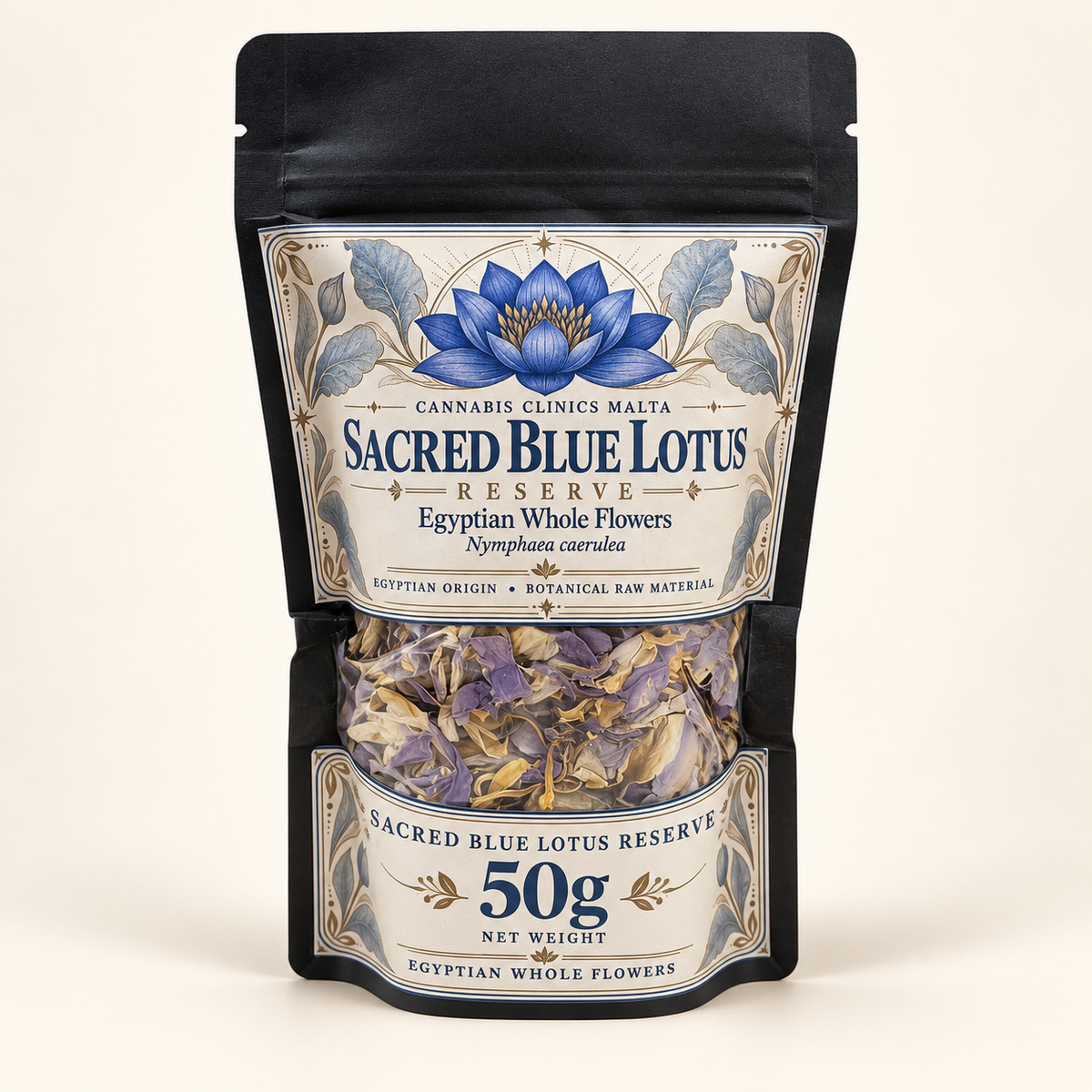 50g Sacred Blue Lotus Reserve Egyptian whole flowers pouch