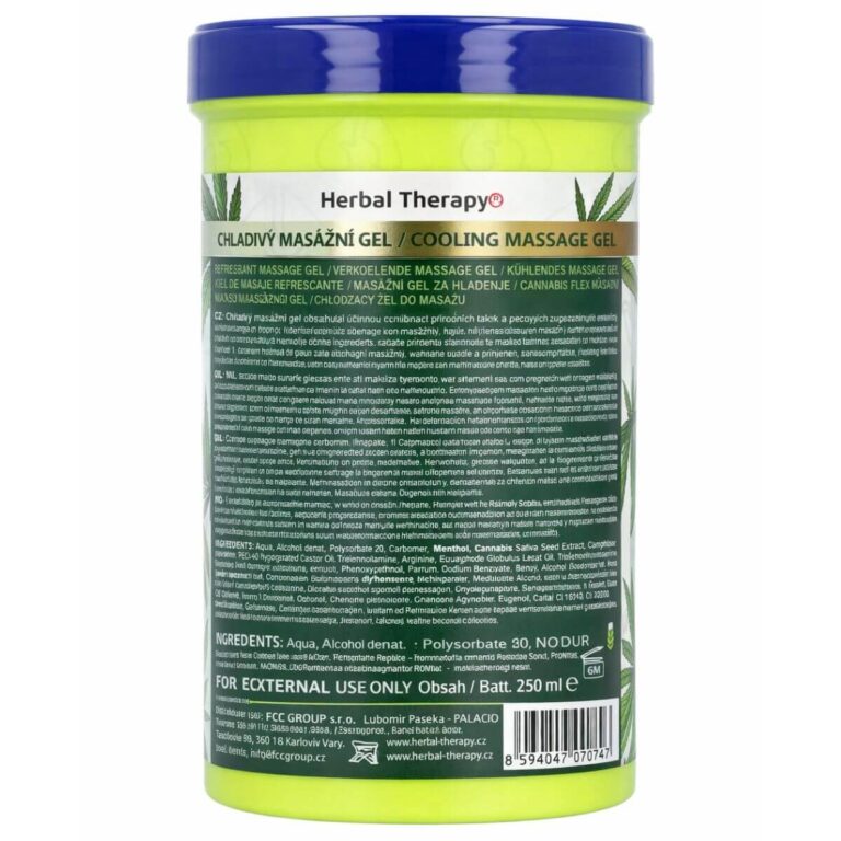 Palacio Cannabis Flex Gel Cooling massage gel 380ml back label hemp CBD topical