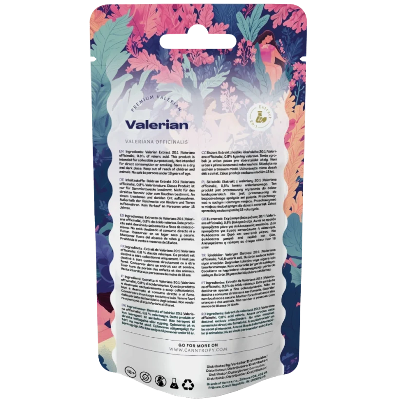 Cannabis Clinics Malta - Valerian Root Extract 20:1 (Valeriana officinalis) – 5 g / 10 g - Back of Pouch 